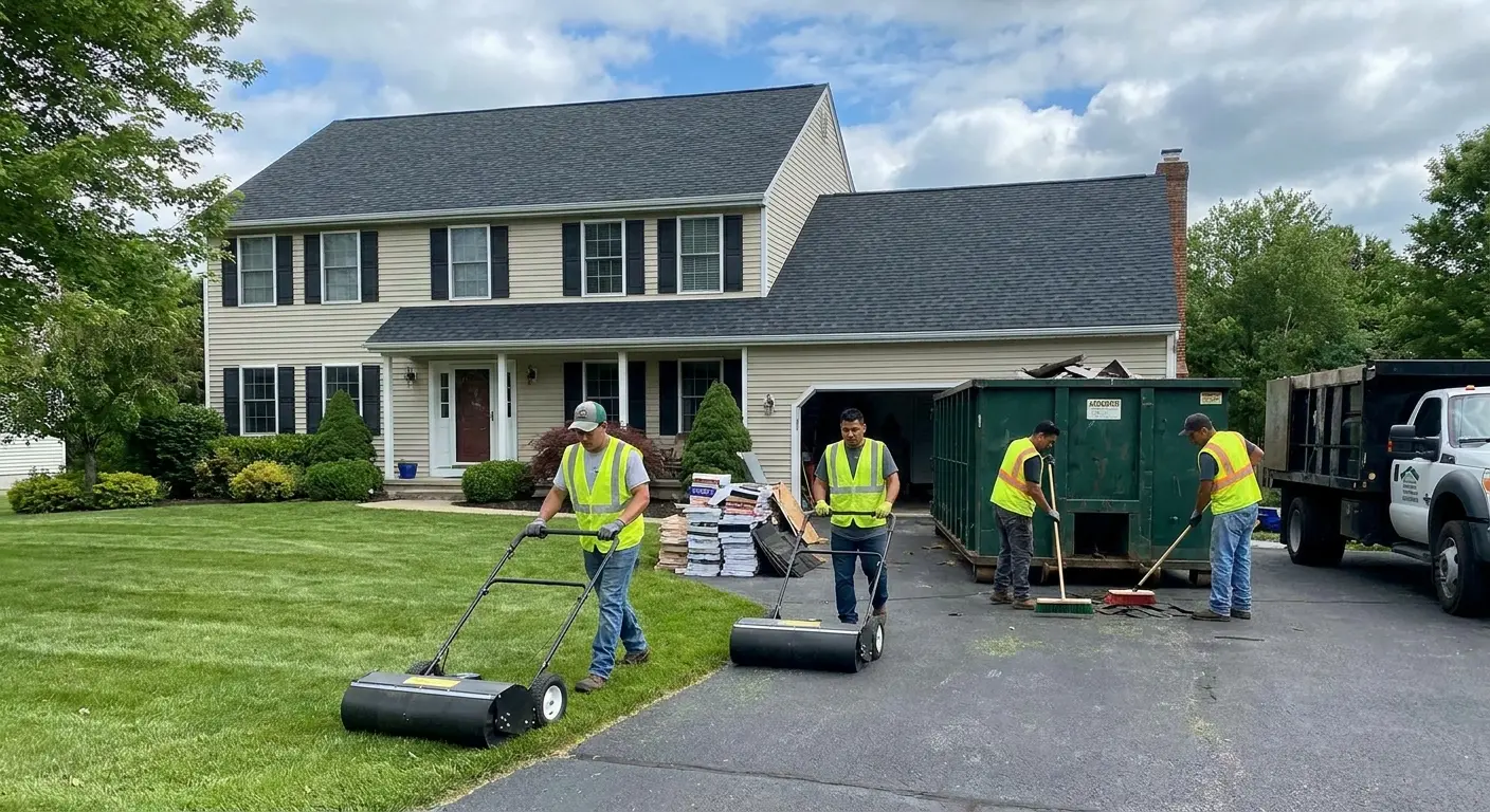 Crew using magnetic sweeper for thorough cleanup